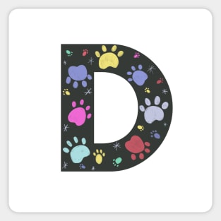 D letter  with colorful paw print Sticker